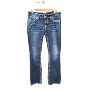 Silver Jeans Women's 31 Blue Aiko Bootcut  Dark Wash Stretch Denim Western